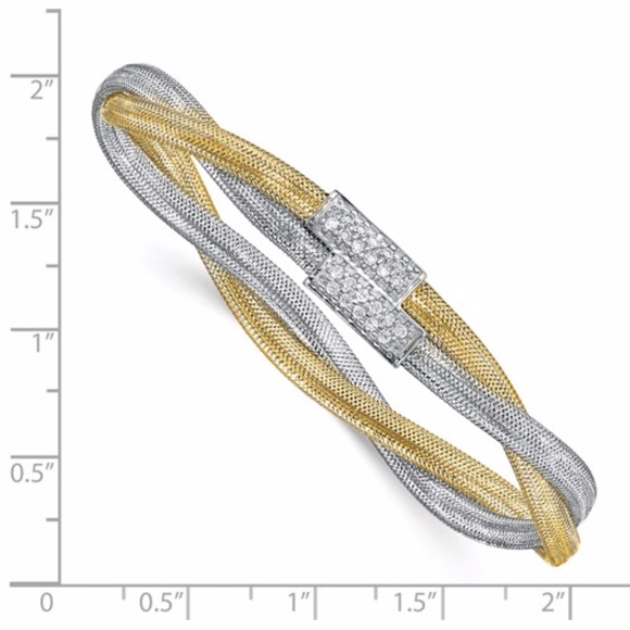 14K White Rhodium CZ Mesh Stretch Bracelet